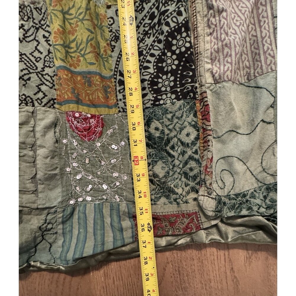 Patchwork kantha quilt kimono Jacket Green Embroidered Boho Art to Wear Hippie - Picture 3 of 16
